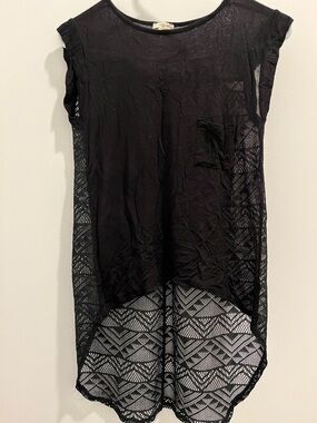 Lily White Black Sheer Lace High-Low Swim Coverup